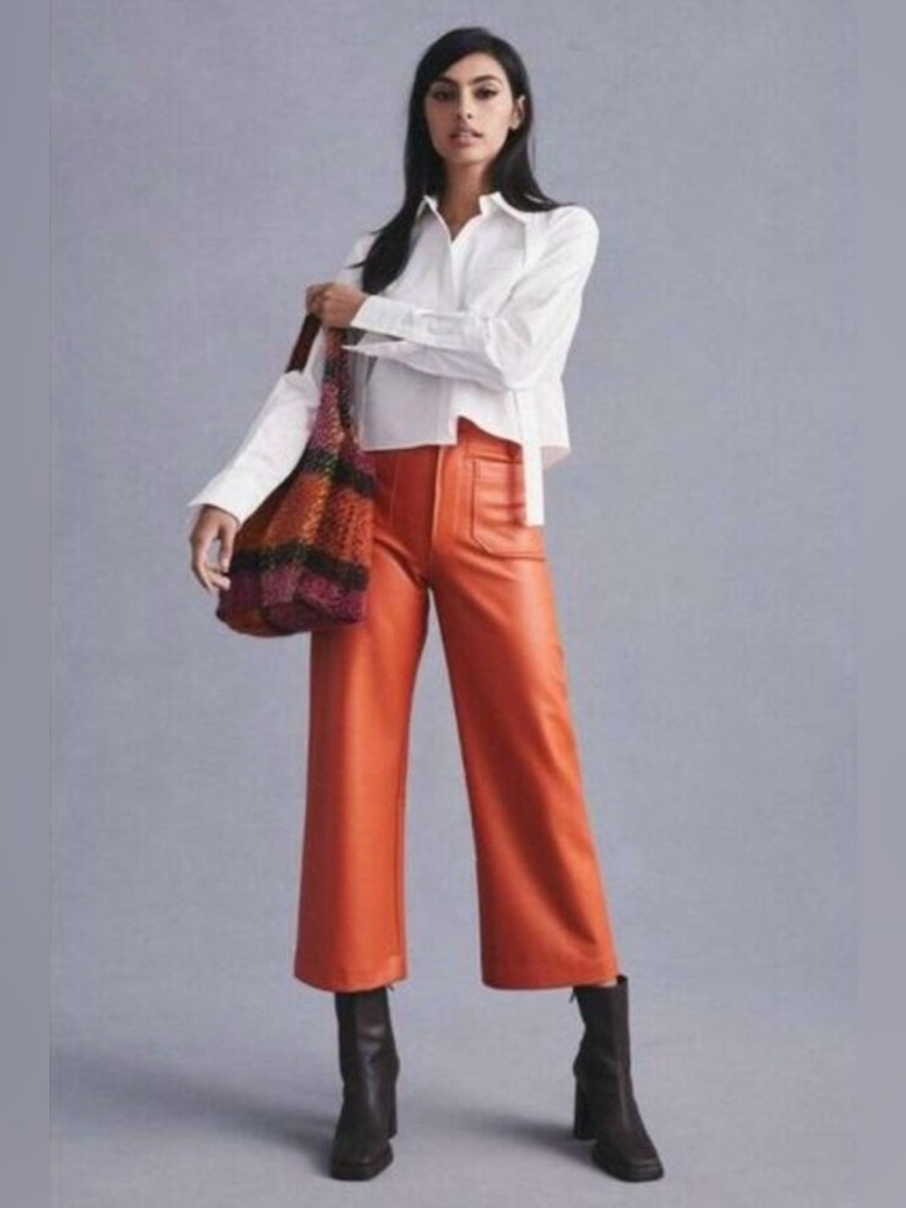 Anthro Maeve The Colette Faux Leather Pants Orange Size 26 NWT